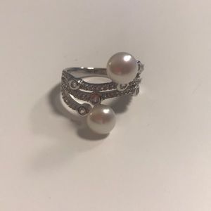 JTV Jewelry - JTV Pearl and White Cubic Zirconia Ring JTV Jewelry - JTV Pearl and White Cubic Zirconia Ring